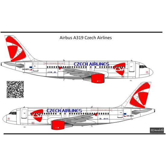 BSmodelle 144547 - 1/144 Airbus A319 Czech Airlines decal for aircraft scale kit BSmodelle 144547 - 1/144 Airbus A319 Czech Airlines decal for aircraft scale kit