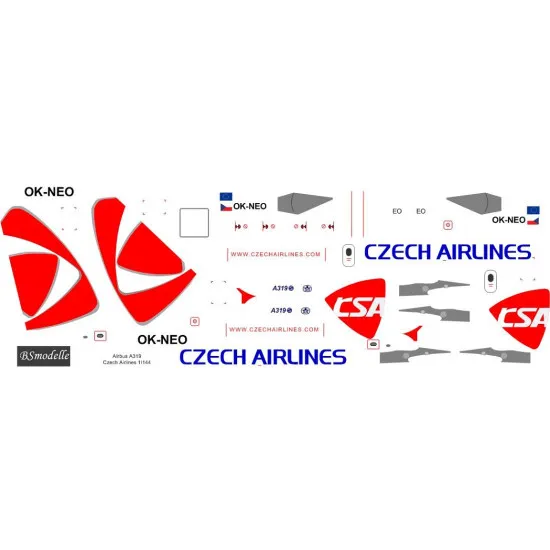 BSmodelle 144547 - 1/144 Airbus A319 Czech Airlines decal for aircraft scale kit BSmodelle 144547 - 1/144 Airbus A319 Czech Airlines decal for aircraft scale kit