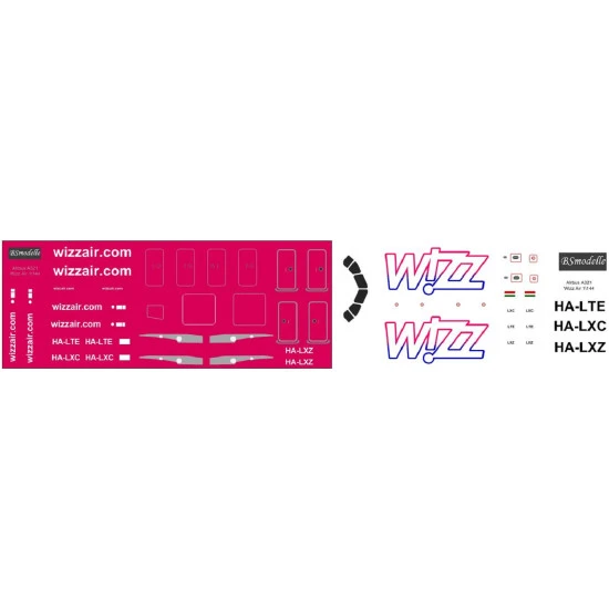 BSmodelle 144548 - 1/144 Airbus A321 Wizz Air decal for aircraft model scale BSmodelle 144548 - 1/144 Airbus A321 Wizz Air decal for aircraft model scale