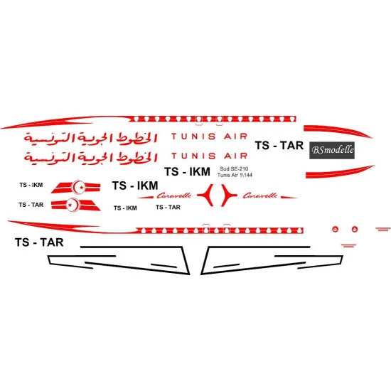 BSmodelle 144001_1 - 1/144 Sud SE210 Caravelle Tunis Air decal for aircraft kit