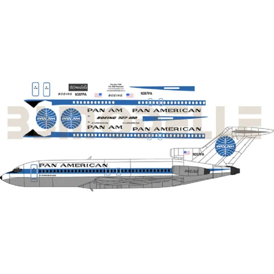 BSmodelle 100003 - 1/100 Boeing 727 Pan Am decal for aircraft model scale kit