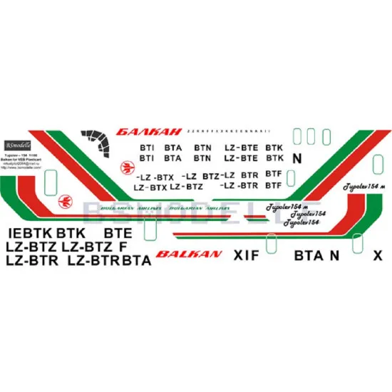 BSmodelle 100014 - 1/100 Tupolev Tu-154 Balkan decal for aircraft model scale