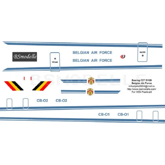 BSmodelle 100031 - 1/100 Boeing 727 Belgium Air Force decal for aircraft model
