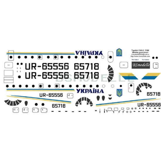 BSmodelle 100036 - 1/100 Tupolev Tu-134 Ukraine government decal for aircraft