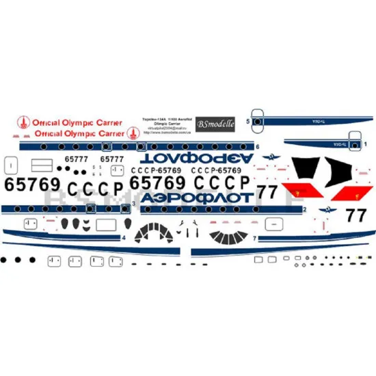 BSmodelle 100038 - 1/100 Tupolev Tu-134 Aeroflot Olimpic decal aircraft model