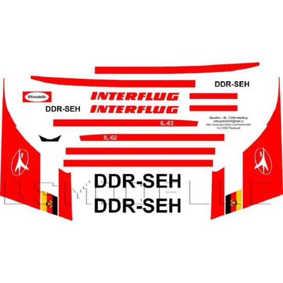 BSmodelle 100048 - 1/100 Ilyushin Il-62 INTERFLUG decal for aircraft model scale