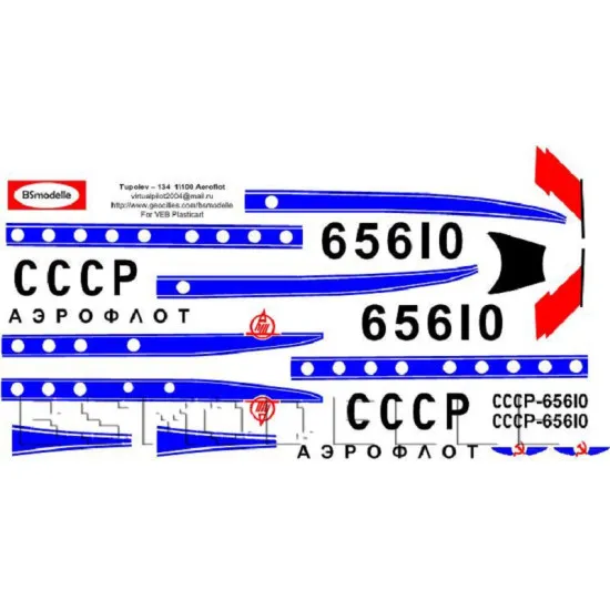 BSmodelle 100054 - 1/100 Tupolev Tu-134 Aeroflot USSR 65610 decal for aircraft