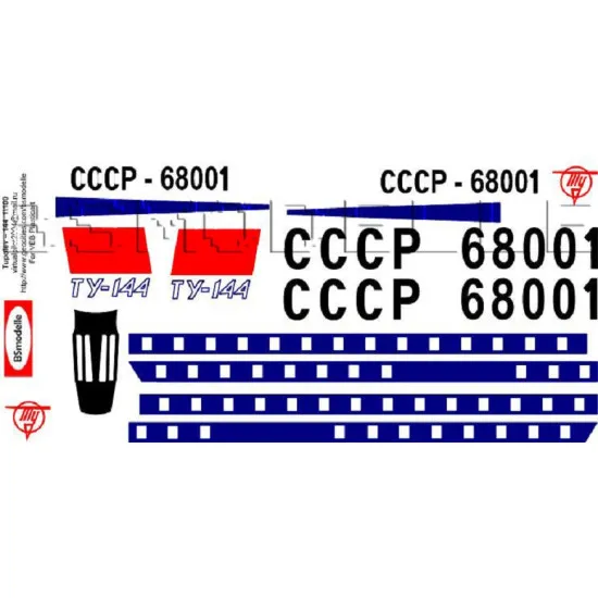 BSmodelle 100059 - 1/100 Tupolev-144 USSR 68001 decal for aircraft scale model