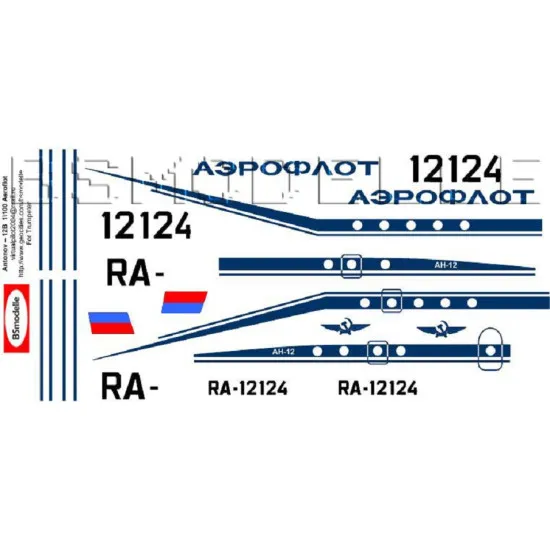 BSmodelle 100062 - 1/100 Antonov An-12 Aeroflot decal for aircraft model scale