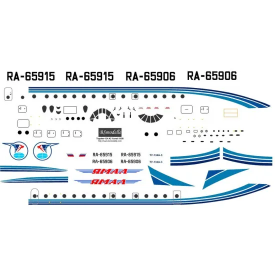 BSmodelle 100453 - 1/100 Tupolev Tu-134 Yamal decal for aircraft model scale kit