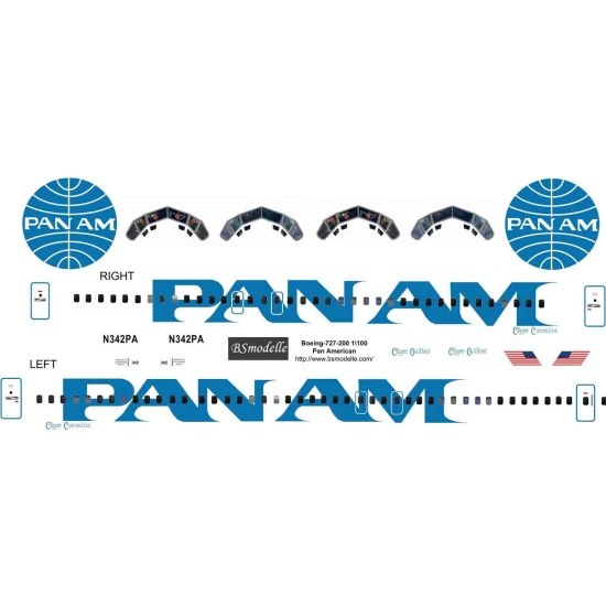 BSmodelle 100507 - 1/100 Boeing 727-200 Pan Am decal for aircraft model scale