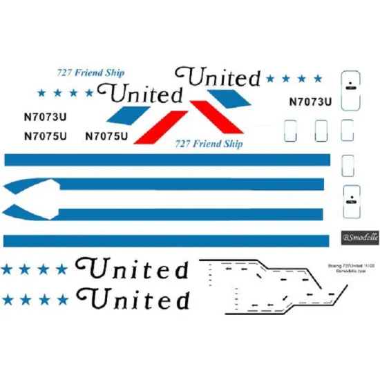 BSmodelle 100511 - 1/100 Boeing 727 United decal for aircraft model scale kit