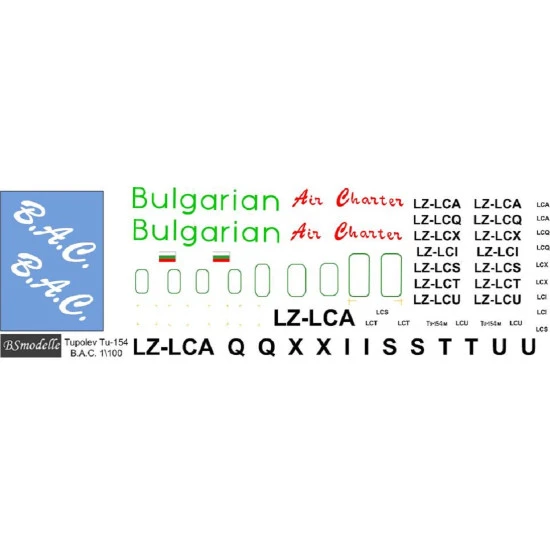 BSmodelle 100528 - 1/100 Tupolev Tu-154 Bulgarian Air Charter decal for aircraft