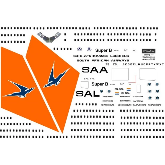 BSmodelle 100530 - 1/100 Boeing 747 South African Airways decal for aircraft kit