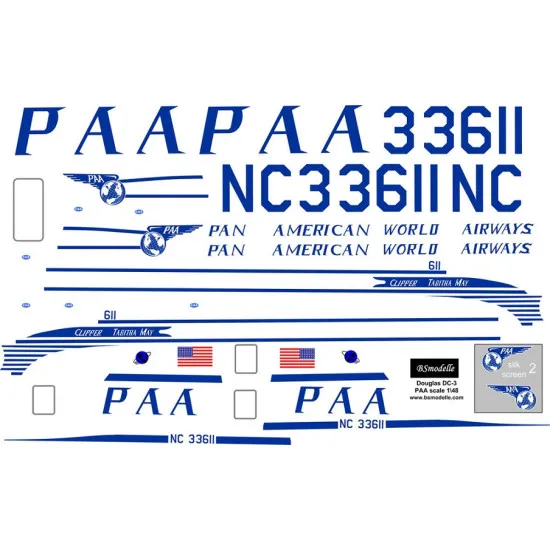 BSmodelle 480331 - 1/48 Douglas DC-3 PAA decal scale for aircraft model scale