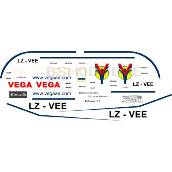 BSmodelle 72047 - 1/72 Antonov An-12 VEGA decal for aircraft model scale kit