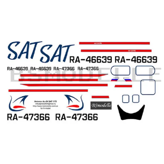 BSmodelle 72057 - 1/72 Antonov An-24 SAT decal for aircraft model scale kit