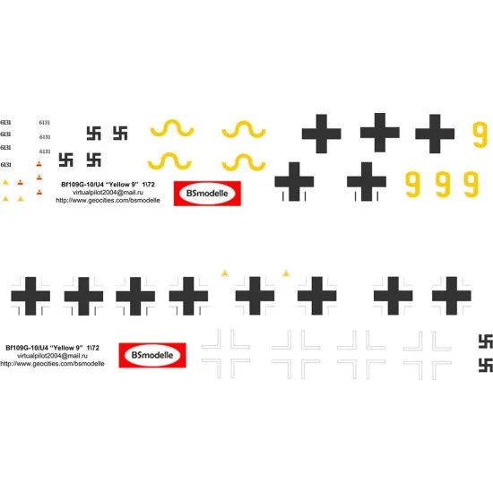 BSmodelle 72068 - 1/72 Messerschmit Bf-109 Yellow 9 Luftwaffe decal model kit