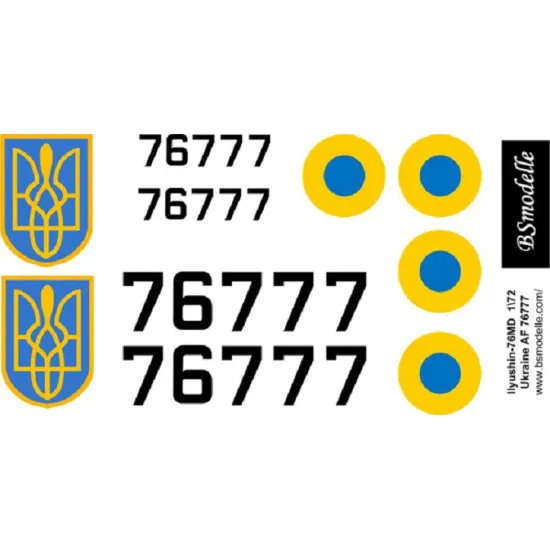 BSmodelle 720427 - 1/72 Ilyushin Il-76 Ukraine AF 76777 decal for aircraft model