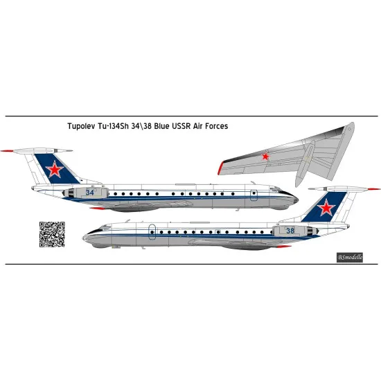 BSmodelle 720395_1 - 1/72 Tupolev Tu-134Sh Blue 34,38 decal scale for aircraft