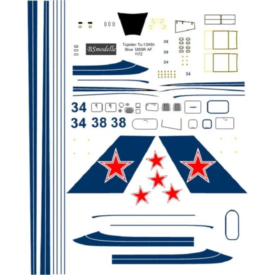 BSmodelle 720395_1 - 1/72 Tupolev Tu-134Sh Blue 34,38 decal scale for aircraft