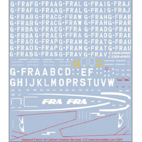 BSmodelle 720524 - 1/72 Dassault Falcon20 Cobham Aviation Service decal scale