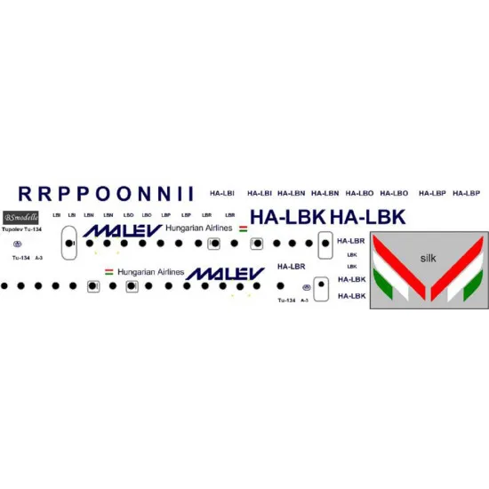 BSmodelle 720480 - 1/72 Tupolev Tu-134 Malev decal for aircraft model scale kit
