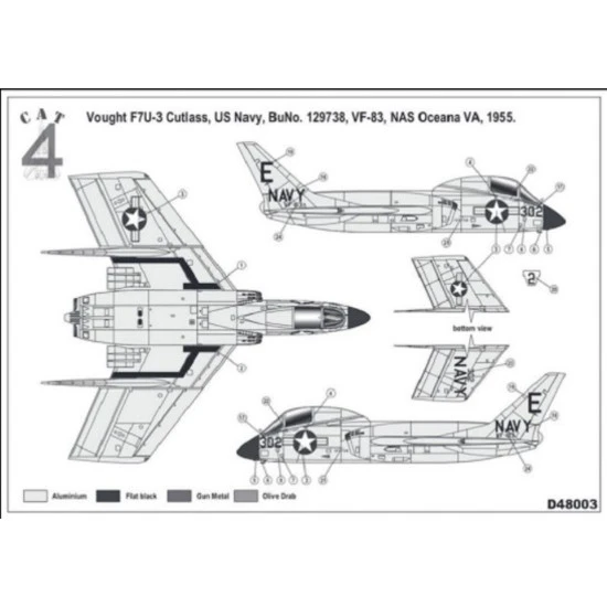 CAT4 D48003 - 1/48 Vought F7U-3 Cutlass US Navy scale plastic model aircraft