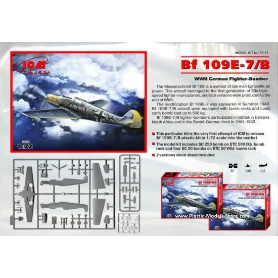 Bf 109E-7/B, WWII German Fighter-Bomber WWII 1/72 ICM 72135