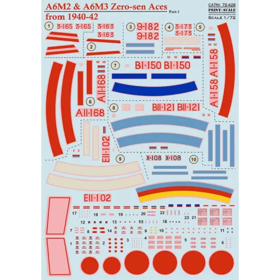 Print Scale 72-426 - 1/72 A6M Zero-Sen Aces Part 1 NEW decal for plastic model