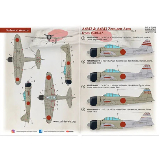 Print Scale 72-426 - 1/72 A6M Zero-Sen Aces Part 1 NEW decal for plastic model