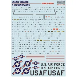 Print Scale 72-428 - 1/72 F-100 Super Sabre. Technical stencils NEW decal