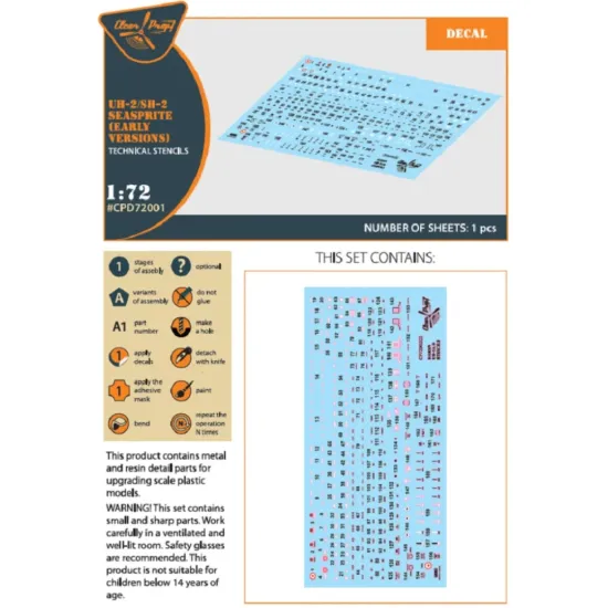 Us Stock Clear Prop Cpd72001 - 1/72 Uh-2/Sh-2 Seasprite Early Version Decal For Model