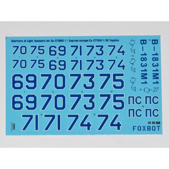 Foxbot 48-068 1/48 Numbers for Su-27UBM-1 decal for aircraft plastic model Foxbot 48-068 1/48 Numbers for Su-27UBM-1 decal for aircraft plastic model