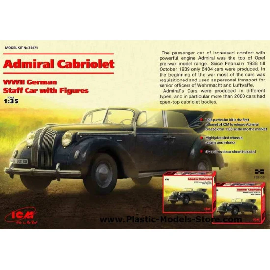 Admiral Cabriolet, WWII German Staff Car WWII 1/35 ICM 35471 Admiral Cabriolet, WWII German Staff Car WWII 1/35 ICM 35471