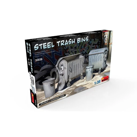 Miniart 35636 - 1/35 Steel trash bins scale plastic model kit Buildings