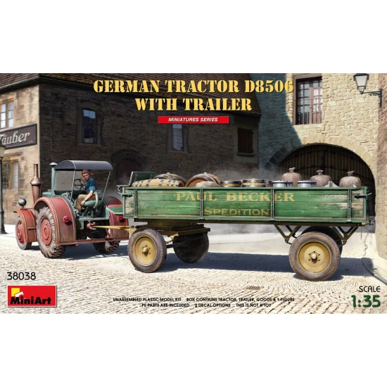 Miniart 38038 - 1/35 German tractor D8506 with trailer scale plastic model kit