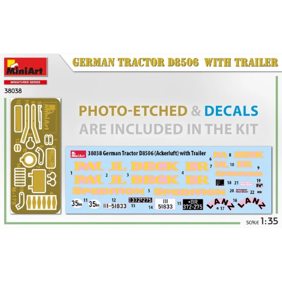 Miniart 38038 - 1/35 German tractor D8506 with trailer scale plastic model kit
