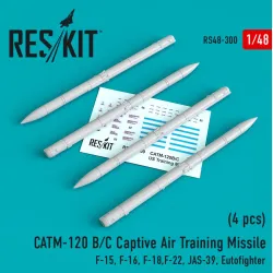 Us Stock Reskit Rs48-0300 - 1/48 Catm-120 B/C Captive Air Training Missile 4 Pcs Model