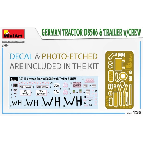 Miniart 35314 - 1/35 GERMAN TRACTOR D8506 & TRAILER w/CREW, SCALE MODEL KIT
