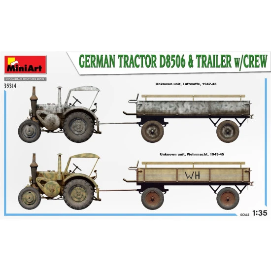 Miniart 35314 - 1/35 GERMAN TRACTOR D8506 & TRAILER w/CREW, SCALE MODEL KIT