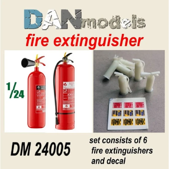 Dan Models 24005 - 1/24 set of fire extinguishers in stock. 6 pcs. resin + decal