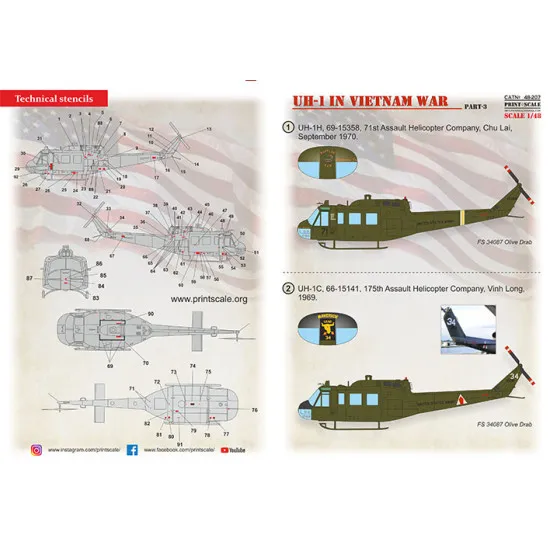 Print Scale 48-207 - 1/48 UH-1 in Viet Nam War Part 3, decal for plastic model