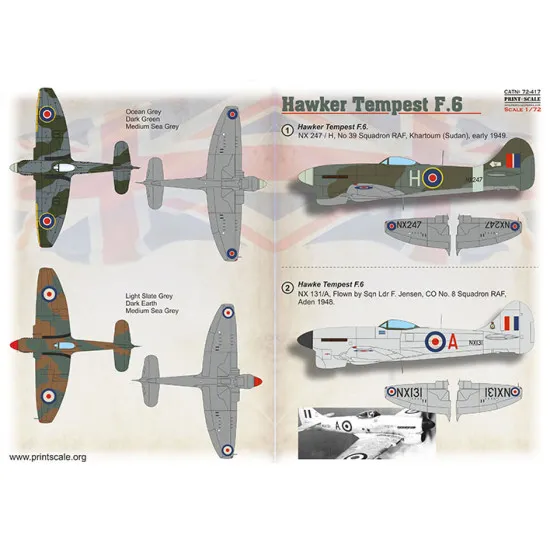 Print Scale 72-417 - 1/72 Hawker Tempest F.6, decal for plastic model kit