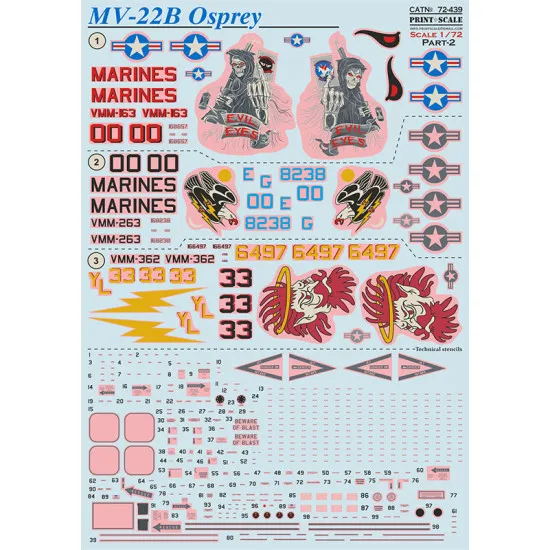 Print Scale 72-439 - 1/72 MV-22B Osprey decal for scale plastic model kit