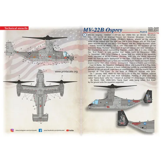Print Scale 72-439 - 1/72 MV-22B Osprey decal for scale plastic model kit