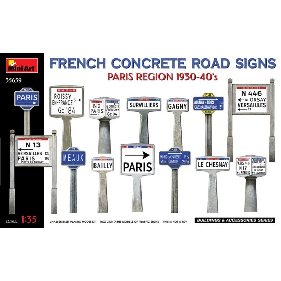 Miniart 35659 - 1/35 French concrete road signs. Paris region of the 1930s-40s
