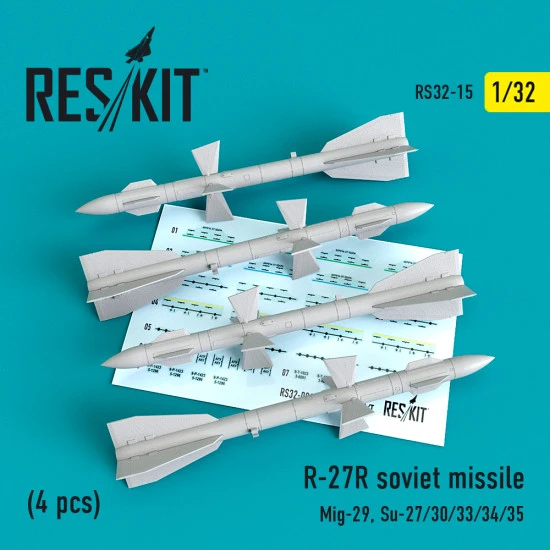 Reskit RS32-0015 1/32 R-27 R soviet missile (4 pcs) (Mig-29, Su-27/30/33/34/35)