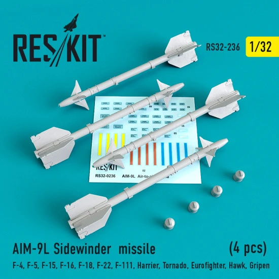 Reskit RS32-0236 - 1/32 AIM-9L Sidewinder missile (4 pcs) for aircraft model