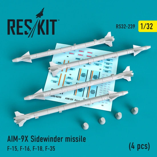 Reskit RS32-0239 1/32 AIM-9X Sidewinder missile (4 pcs) F-15, F-16, F-18, F-35